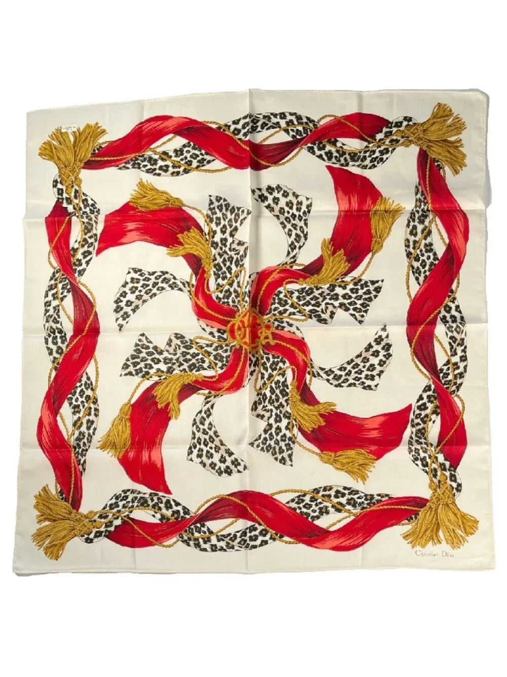 Vintage Christian Dior Leopard Ribbon Cotton Scarf | Never Worn